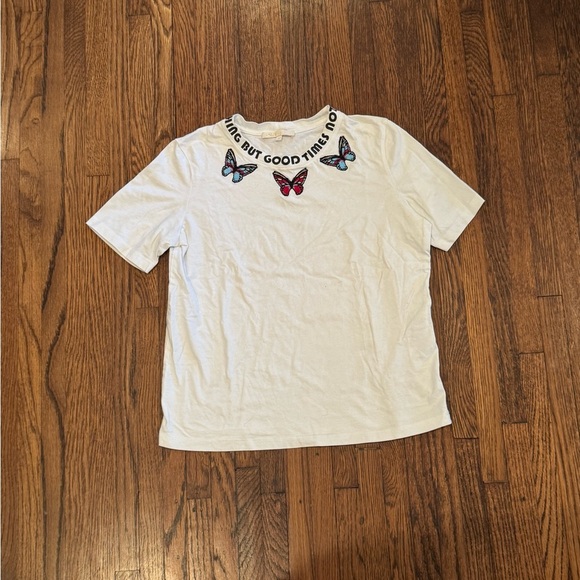 Maje Butterfly Summertime Tee Detail Cotton T-Shirt In White Size 1 Small - Picture 5 of 9